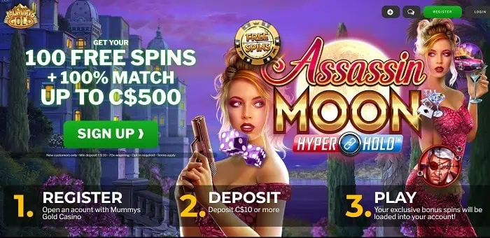 100 bonus spins on Assassin Moon Hyper Hold