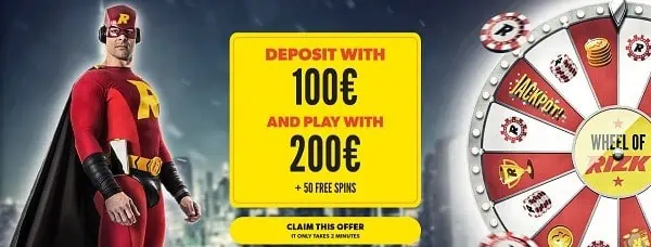 100% bonus and 50 gratis spins (welcome bonus)